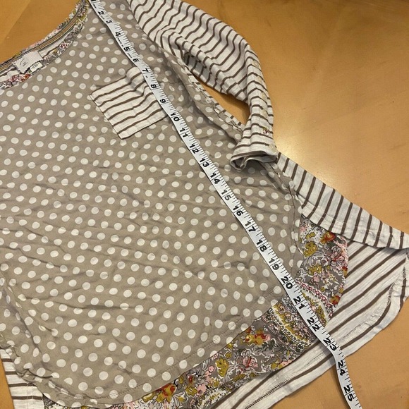 Postmark Anthropologie Mixed Print T-shirt Size XS Beige Ivory Polka Dot Stripe - Picture 10 of 11